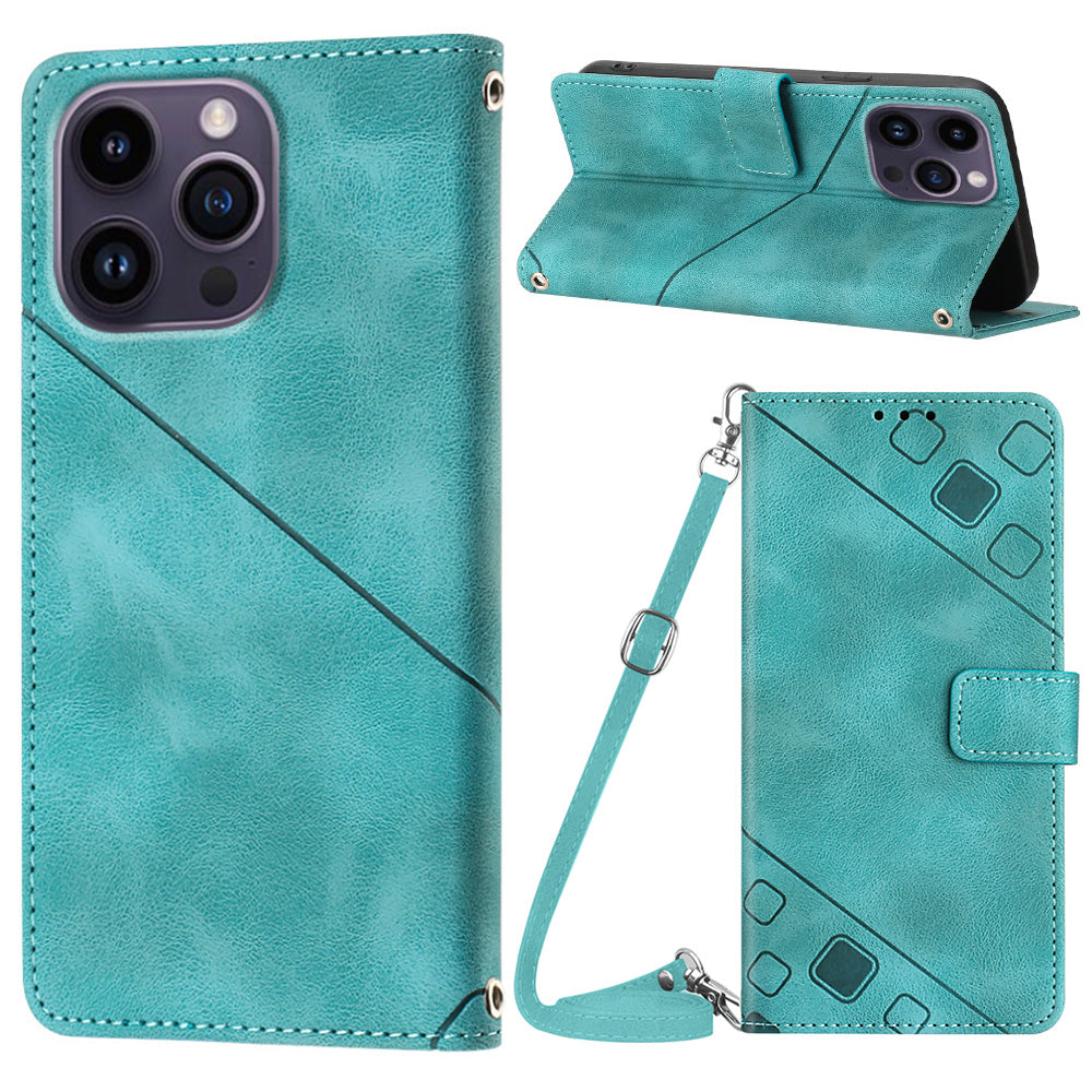 PT005 YB Imprinting Series-7 for iPhone 15 Pro Max Wallet Phone Case PU Leather Stand Cover with Shoulder Strap - Green PT005 YB Imprinting Series-7 for iPhone 15 Pro Max Wallet Phone Case PU Leather Stand Cover with Shoulder Strap - Green